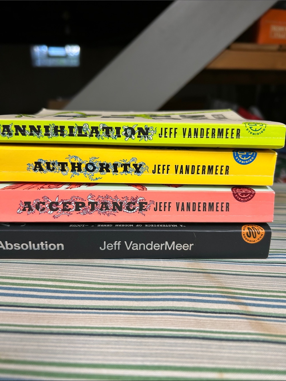 Jeff VanderMeer Book Set — Bright Yellow, Neon Yellow, Coral, Black Spines